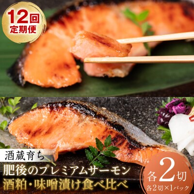 【定期便12回】 酒蔵育ち 肥後のプレミアムサーモン 粕漬け・味噌漬け 各2切入_257-6787