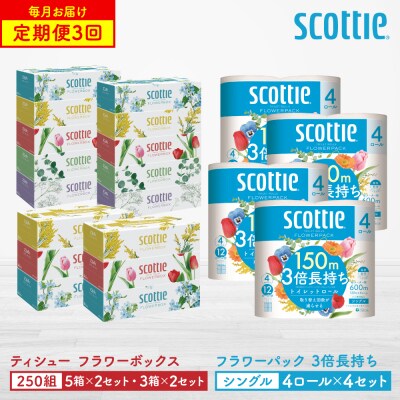 定期便3回・毎月お届け ティシュー16箱 トイレットロールシングル16ロール_186-6573