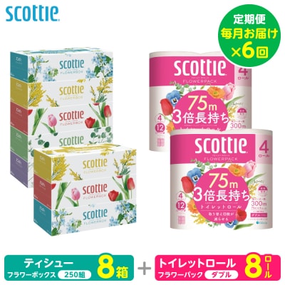 定期便6回・毎月お届けスコッティティシュー 8箱トイレットロールダブル 8ロール_186-6671