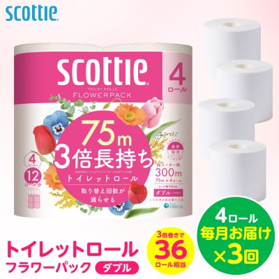【毎月定期便】 トイレットペーパー ダブル 4ロール スコッティ 全3回_186-6717