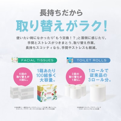 ティッシュ 250組10箱 + トイレットペーパー シングル 24ロールスコッティ_186-6550