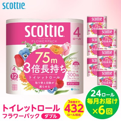 【毎月定期便】 トイレットペーパー ダブル 24ロール 日用品スコッティ全6回_186-6664-A