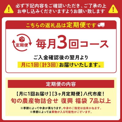 【定期便3回】【毎月お届け】八代市産!旬の農産物詰合せ 復興 福袋 7品以上_065-5046-A