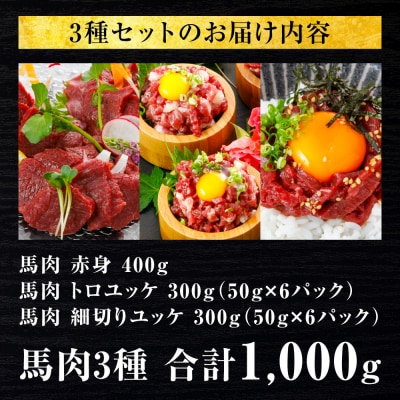 馬肉 3種1000g (赤身400g、トロユッケ300g、細切りユッケ300g)_306-6832