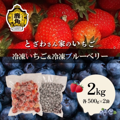 鹿角産 冷凍 いちご & ブルーベリー 2kgサイズMIX【とざわさん家のいちご】