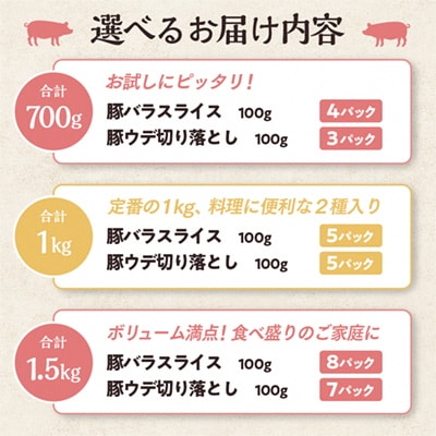 雪乃国麦豚 豚バラスライス 豚ウデ切り落としセット 合計 700g【恋する鹿角カンパニー】