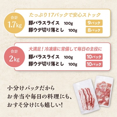 雪乃国麦豚 豚バラスライス 豚ウデ切り落としセット 合計 2kg【恋する鹿角カンパニー】