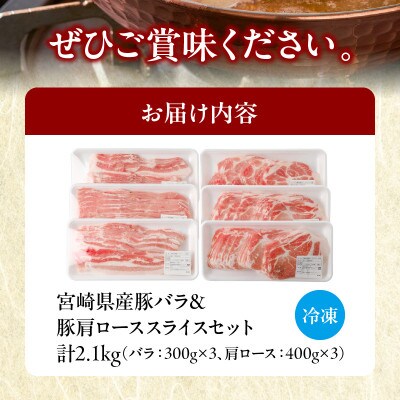 宮崎県産豚バラ&豚肩ローススライスセット計2.1kg【T009-0076】