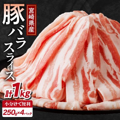 宮崎県産 豚バラスライス 計1kg【T009-0116】