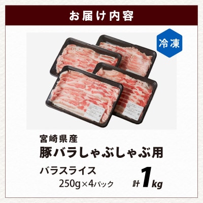 宮崎県産 豚バラ しゃぶしゃぶ用(計1kg) 【T009-0136】