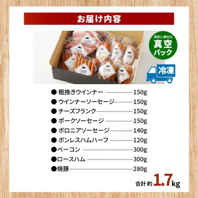 都農ファーム厳選「ウインナー・ハム9点セット」合計 約1.7kg【T020-0025】