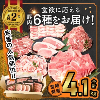 宮崎県産 豚肉 6種盛り合わせセット(合計4.1kg)【T030-2045】(都農町)
