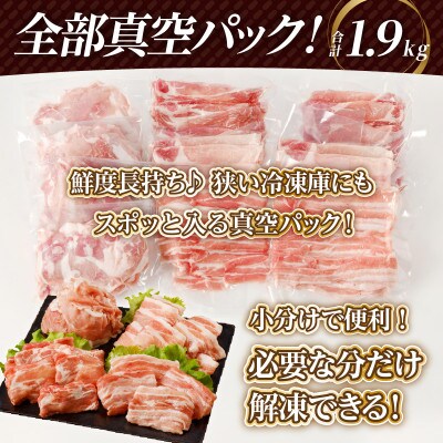 全部真空パック!!宮崎県産豚しゃぶしゃぶ&切り落とし夢盛セット 合計1.9kg【T041-0015】