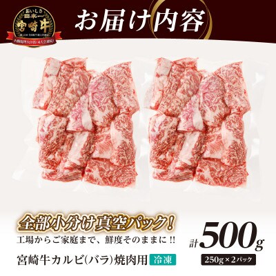 全部小分け真空パック!!「宮崎牛カルビ(バラ)焼肉用」計500g【T041-0065】