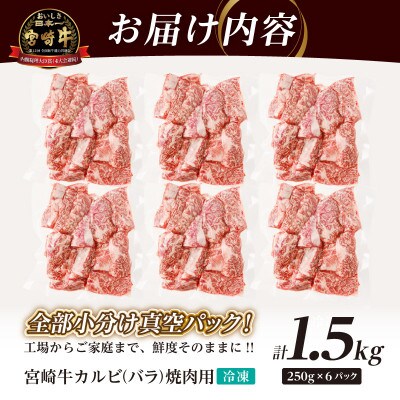 全部小分け真空パック!!「宮崎牛カルビ(バラ)焼肉用」計1.5kg【T041-0085】