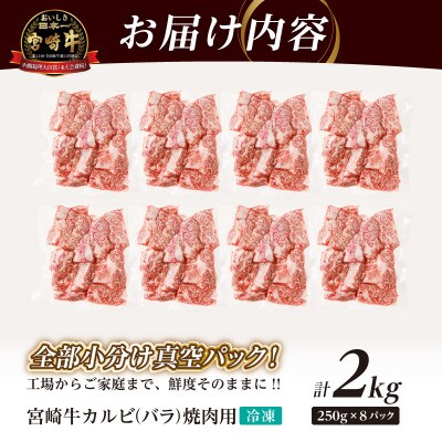 全部小分け真空パック!!「宮崎牛カルビ(バラ)焼肉用」計2kg【T041-0095】