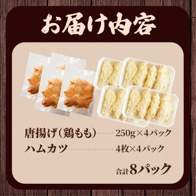 簡単調理!!唐揚げ&ハムカツセット(合計8パック)【T006-0055】(都農町)