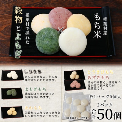焼畑農家がつくった5種のお餅セットA(白もち よもぎもち とうきびもち あずきもち あわもち)