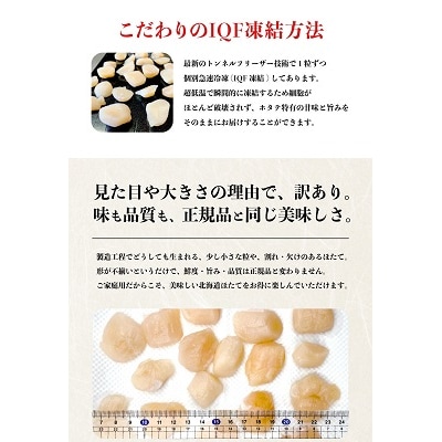 【訳あり　サイズ不揃い】北海道　遠別町産ホタテ貝柱　選べる　容量(約1kg)　帆立　刺身　冷凍