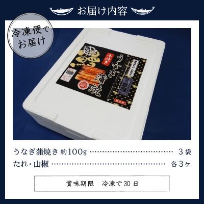 国産 うなぎ 蒲焼き 約100g×3袋(a18-029)