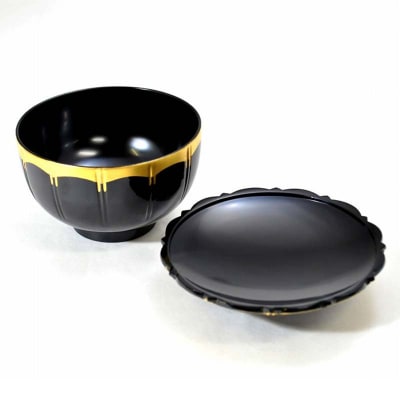 上級品 山中塗 王朝椀 金箔 5客揃 木箱入り 煮物椀 漆器 F6P-0860