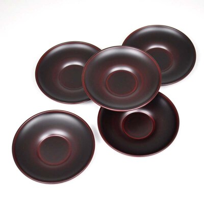 栃4.5ダルマ茶托 素黒目溜 5枚組 漆器 ダルマ茶托 伝統工芸品 F6P-2211