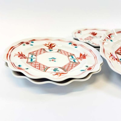 九谷焼 皿揃 赤絵 5枚組 食器 お皿 日本製 伝統工芸 和食器 プレート F6P-2852