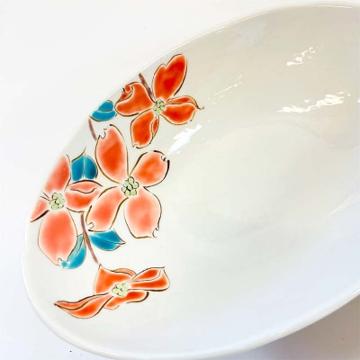 九谷焼 楕円ペア鉢 ハナミズキ 2個セット 伝統工芸 盛り鉢 食器 加賀 F6P-2862