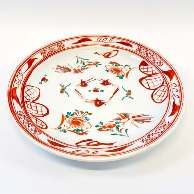 九谷焼 盛皿 赤絵 伝統 色絵磁器 九谷五彩 手描きインテリア 食器 皿 F6P-2864