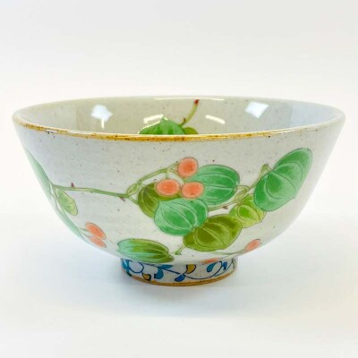 九谷焼 飯碗 山帰来 伝統色絵磁器 九谷五彩 手描き 一点もの 茶碗 碗 F6P-2866