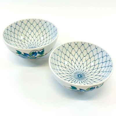 九谷焼 組飯碗 鉄仙 伝統色絵磁器 九谷五彩 手描き 一点もの ご飯茶碗 F6P-2869