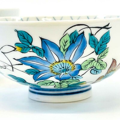 九谷焼 組飯碗 鉄仙 伝統色絵磁器 九谷五彩 手描き 一点もの ご飯茶碗 F6P-2869
