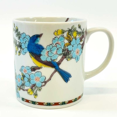 九谷焼 マグカップ 桜に青い鳥 食器 コップ マグ コーヒーカップ F6P-2876