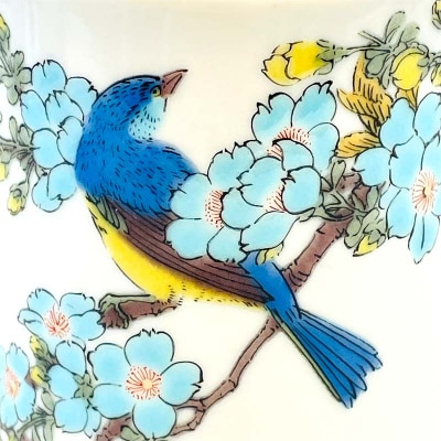 九谷焼 マグカップ 桜に青い鳥 食器 コップ マグ コーヒーカップ F6P-2876