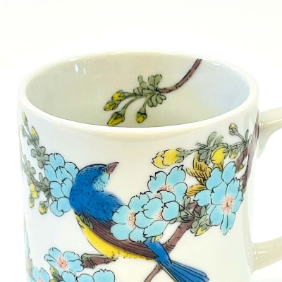 九谷焼 マグカップ 桜に青い鳥 食器 コップ マグ コーヒーカップ F6P-2876