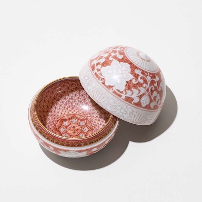 白砡描割 宝相華文珠盃 赤 工芸品 陶磁器 お猪口 ぐい呑み 盃 九谷焼 F6P-2885