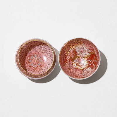 白砡描割 宝相華文珠盃 赤 工芸品 陶磁器 お猪口 ぐい呑み 盃 九谷焼 F6P-2885