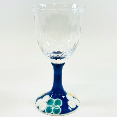 九谷和グラス ワイングラスクローバー(ブルー) 工芸品 グラス コップ 食器 F6P-3156