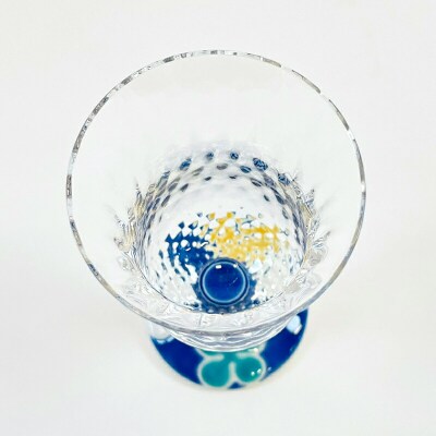 九谷和グラス ワイングラスクローバー(ブルー) 工芸品 グラス コップ 食器 F6P-3156