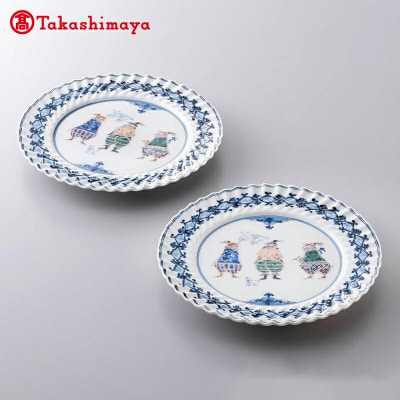 加賀九谷焼 山本長左 7号平皿 異邦人 2枚組 高島屋選定品 小皿 皿 食器 F6P-3257