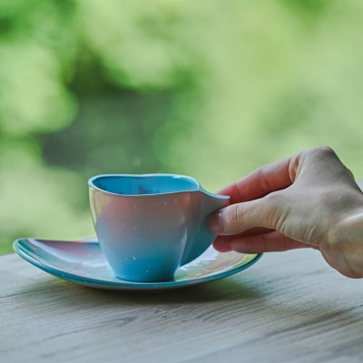 iroikoi 変形珈琲小椀 湖上の桜 工芸品 食器 コーヒーカップ 小鉢 F6P-3336