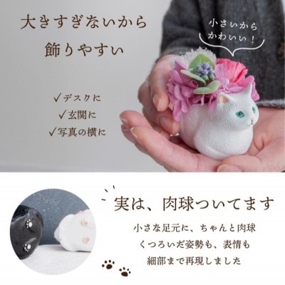 くつろぎ猫(白猫)プリザーブドフラワー ～ネコ好きの方への贈り物に～