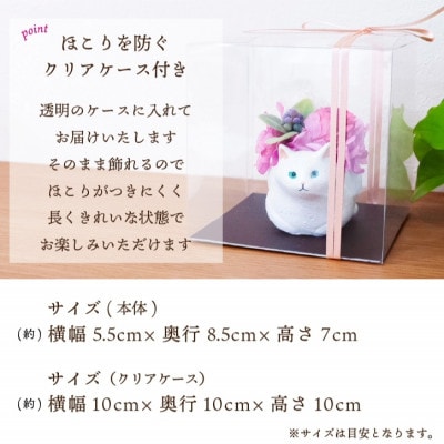 くつろぎ猫(白猫)プリザーブドフラワー ～ネコ好きの方への贈り物に～