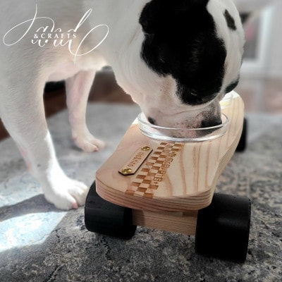 【&CRAFTS】Pet bowls stand-2BOWLS-(Black)※名入れプレート付き