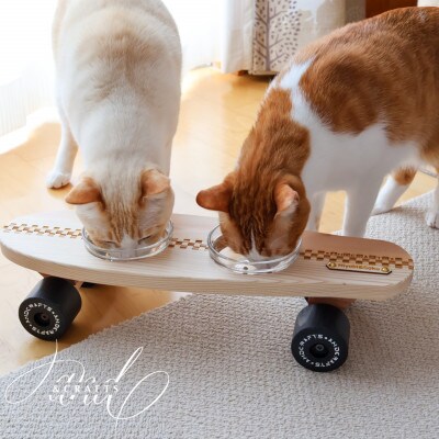 【&CRAFTS】Pet bowls stand-2BOWLS-(Black)※名入れプレート付き