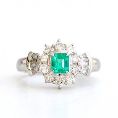 プラチナエメラルドリング【E0.44ct・D0.75ct】G3801 #12