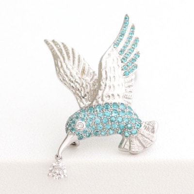 プラチナ パライバ ハチドリブローチ【P 0.58ct・D 0.17ct】