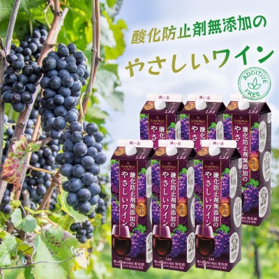 ワイン 酸化防止剤無添加のやさしいワイン 濃い赤 紙パック 1.8L 6本 セット