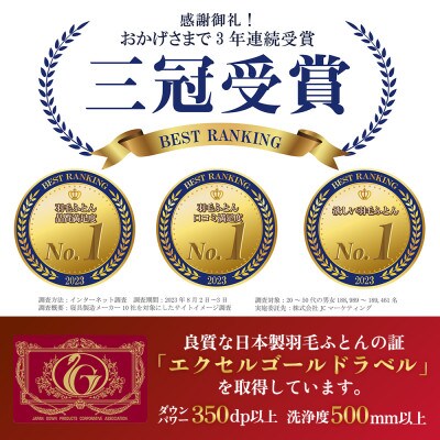 【抗菌・抗ウイルス加工】本掛け羽毛布団(ダブル)綿100% 日本製 秋冬【甲州羽毛ふとん】