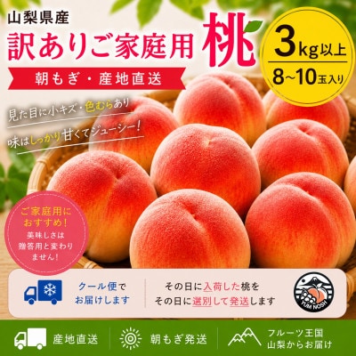 【山梨県産】訳あり ご家庭用 桃 3kg以上(8～10玉)旬のおまかせ クール便発送